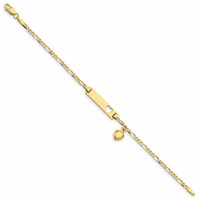 10K Yellow Gold Polished Solid Chain Solid Plate Cut-out Heart Bracelet with Puffed Heart Dangle Figaro Link 21x5mm Plate ID - 6in view 2