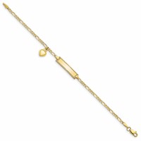 10K Yellow Gold Polished Solid Chain Solid Plate Puffed Heart Dangle Figaro Link 21x 6mm Plate ID Bracelet, 6" view 2