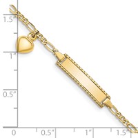 10K Yellow Gold Polished Solid Chain Solid Plate Puffed Heart Dangle Figaro Link 21x 6mm Plate ID Bracelet, 6" view 3