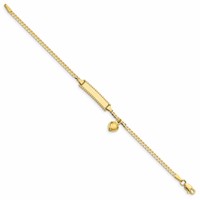 10K Yellow Gold Polished Solid Chain Solid Plate Puffed Heart Dangle Curb Link 21x5mm Plate ID Bracelet - 6in view 2