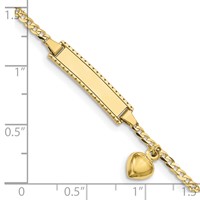10K Yellow Gold Polished Solid Chain Solid Plate Puffed Heart Dangle Curb Link 21x5mm Plate ID Bracelet - 6in view 3