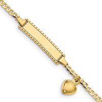 10K Yellow Gold Polished Solid Chain Solid Plate Puffed Heart Dangle Curb Link 21x5mm Plate ID Bracelet - 6in view 1
