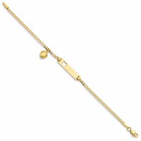 10K Yellow Gold Polished Solid Chain Solid Plate Cut-out Heart Bracelet with Heart Dangle Curb Link 21x5mm Plate ID - 6in view 2