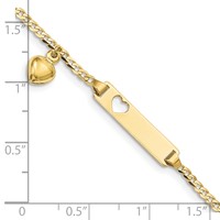 10K Yellow Gold Polished Solid Chain Solid Plate Cut-out Heart Bracelet with Heart Dangle Curb Link 21x5mm Plate ID - 6in view 3