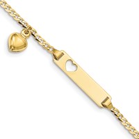10K Yellow Gold Polished Solid Chain Solid Plate Cut-out Heart Bracelet with Heart Dangle Curb Link 21x5mm Plate ID - 6in view 1