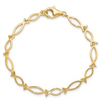 10K Yellow Gold Solid Polished Religious Ichthus Fish Bracelet, 7" view 3