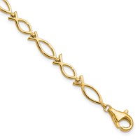 10K Yellow Gold Solid Polished Religious Ichthus Fish Bracelet, 7" view 1