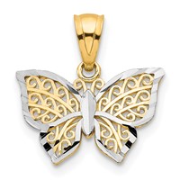10K and White Rhodium Filigree Butterfly Charm view 1