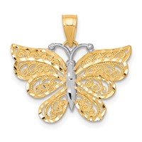 10K and White Rhodium Filigree Butterfly Pendant view 1