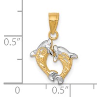10K and White Rhodium Small Two Dolphins Charm view 3