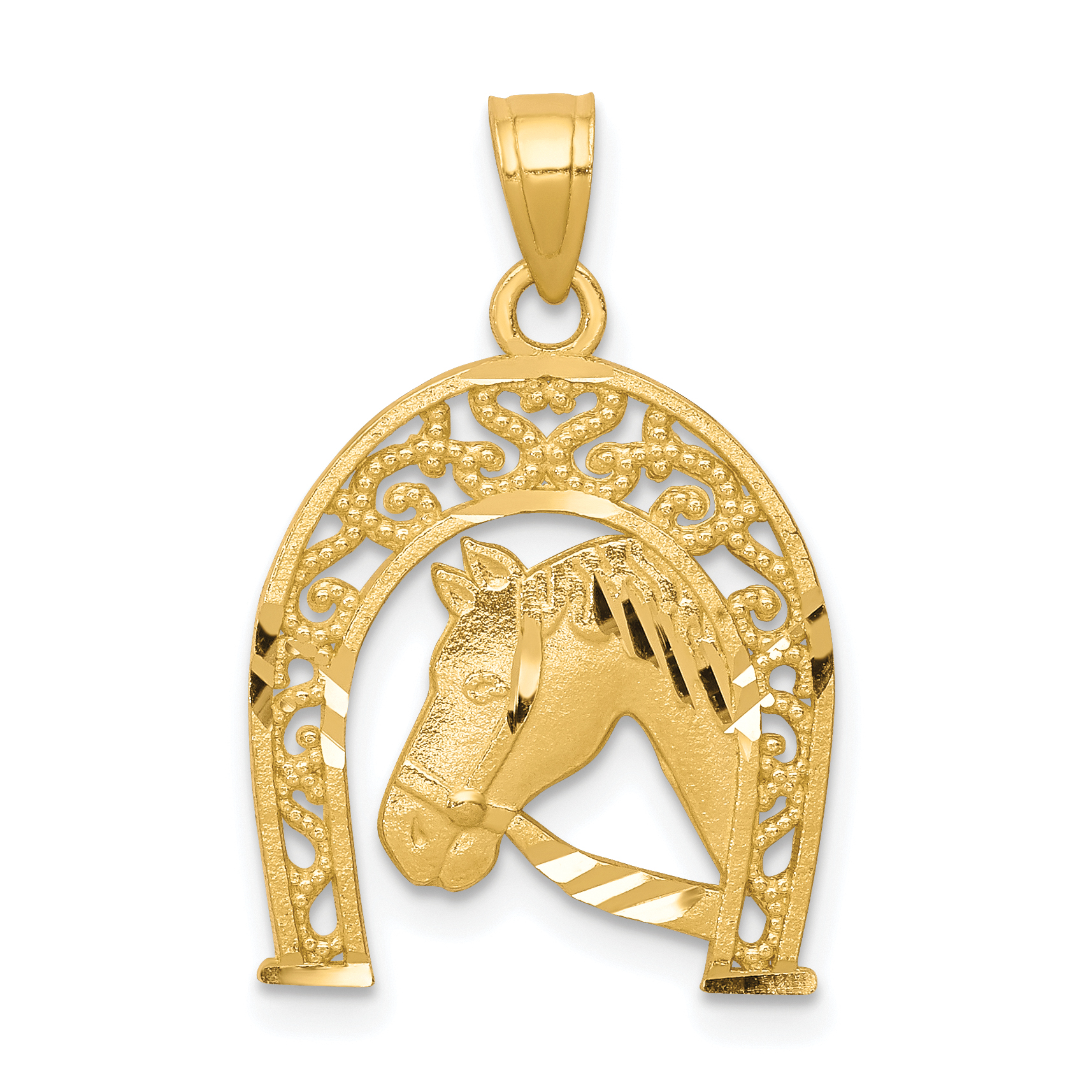 10K Horseshoe W/Horse Charm (10C1028)