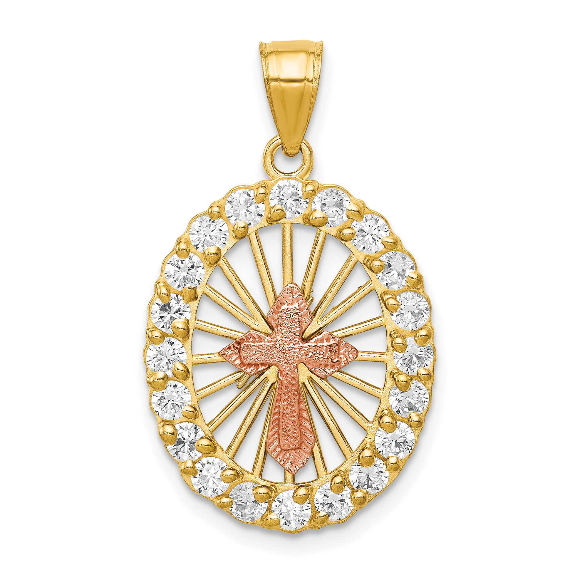 10k Two-tone CZ Cross Pendant (10C1036)