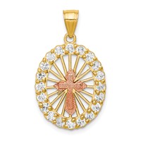 10K Two-tone CZ Cross in Oval Pendant view 1