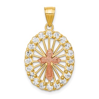 10k Two-tone CZ Cross Pendant