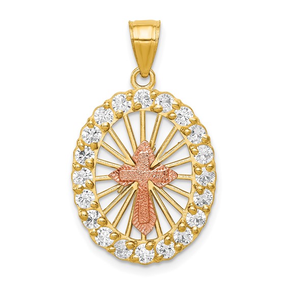 10k Two-tone CZ Cross Pendant