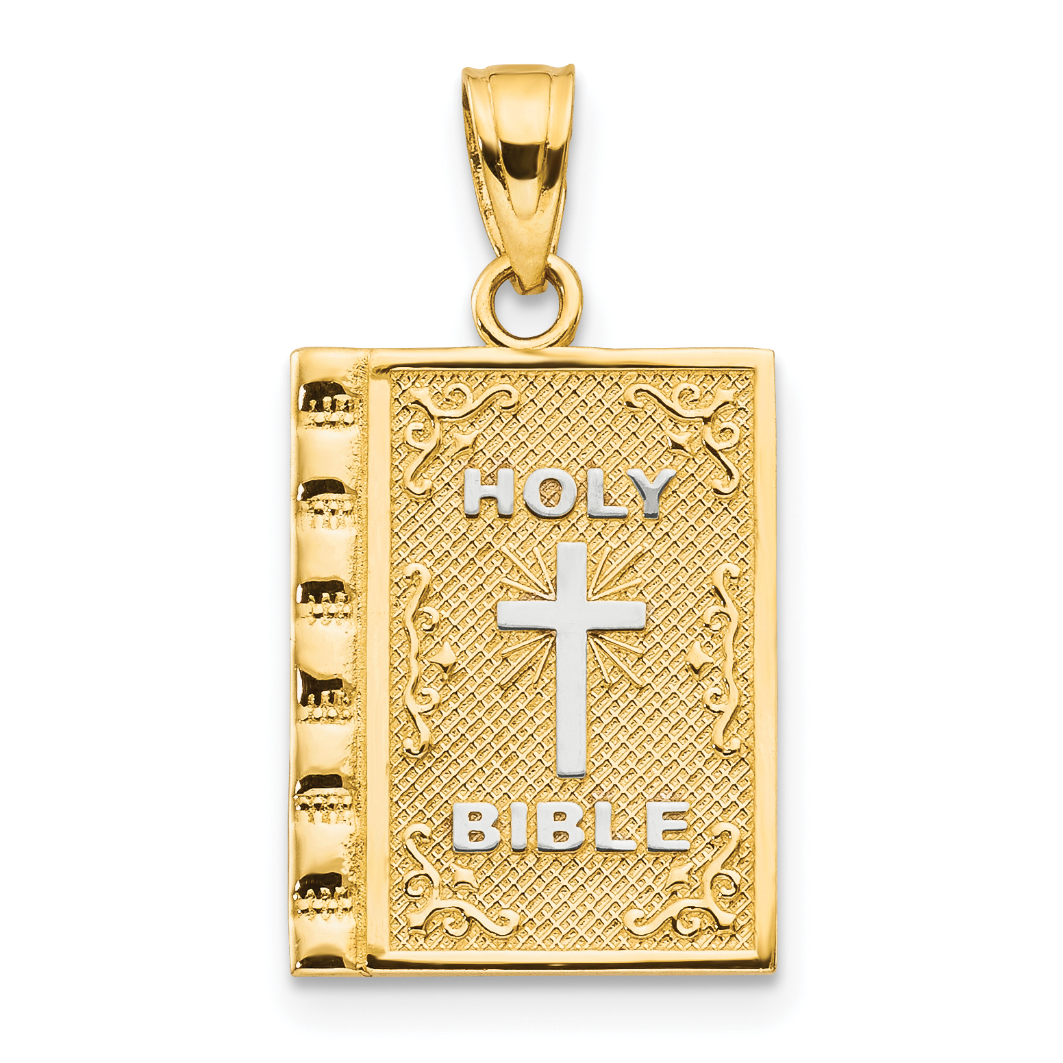 10K w/Rhodium Holy Bible Charm (10C1038)
