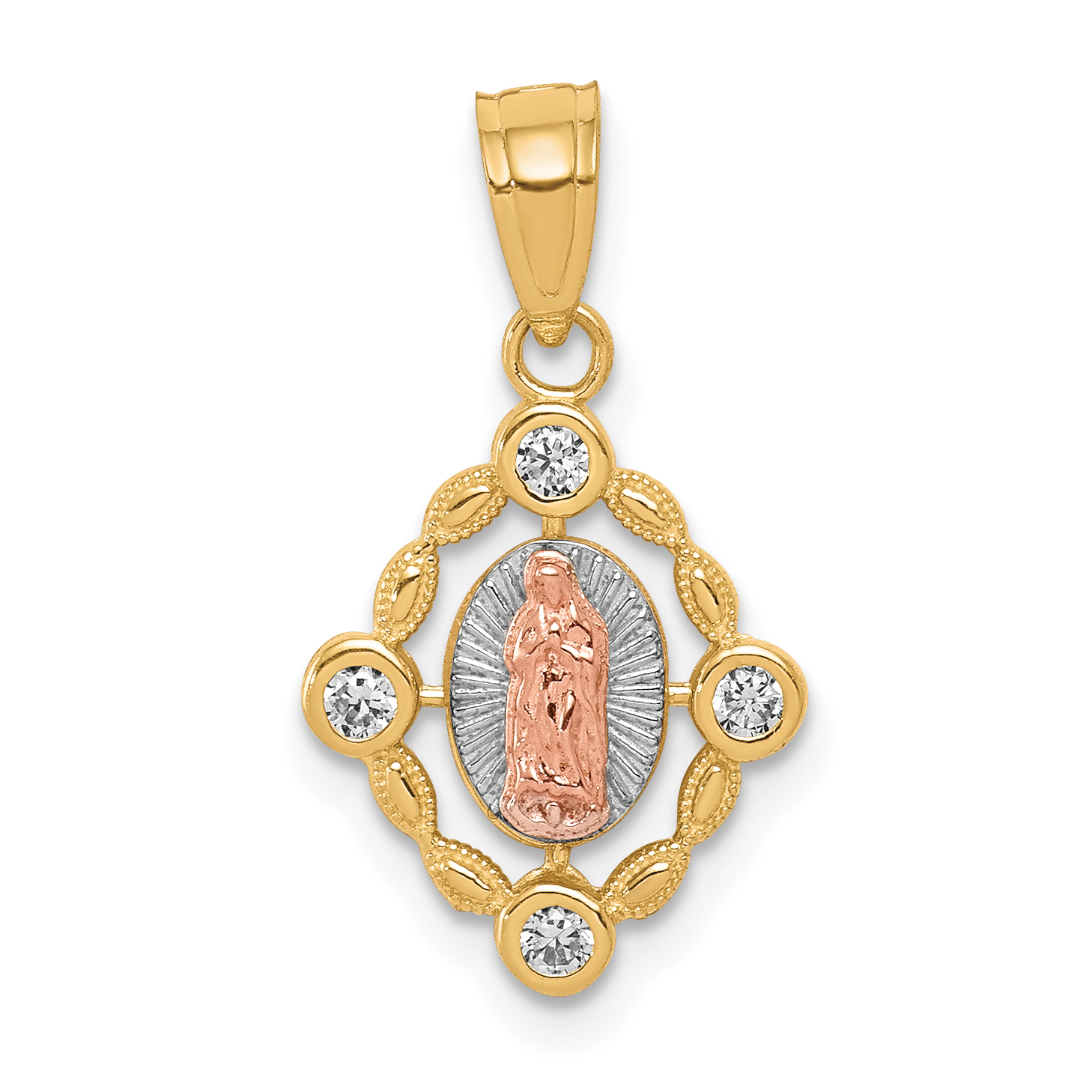10k Small Two-tone w/ White Rhodium Our Lady of Guadalupe Pendant (10C1043)