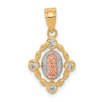 10K Two-tone and White Rhodium Small Oval Our Lady of Guadalupe Pendant view 1