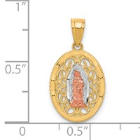 10K Two-tone and White Rhodium Oval Our Lady of Guadalupe Pendant view 3