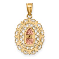 10K Two-tone and White Rhodium Oval Our Lady of Guadalupe Pendant with Scalloped Border view 3