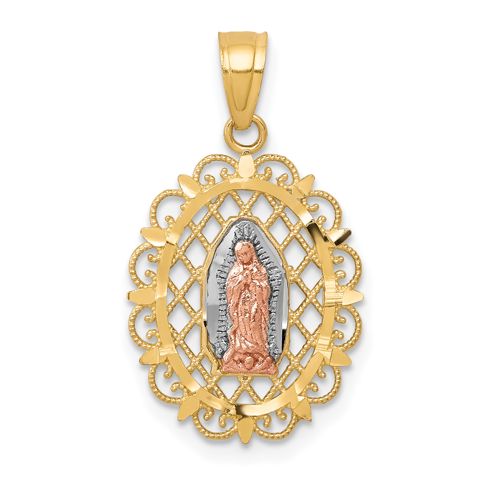 10k Two-tone with White Rhodium Our Lady of Guadalupe Pendant (10C1045)