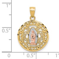 10K Two-tone and White Rhodium Round Our Lady of Guadalupe Pendant view 3