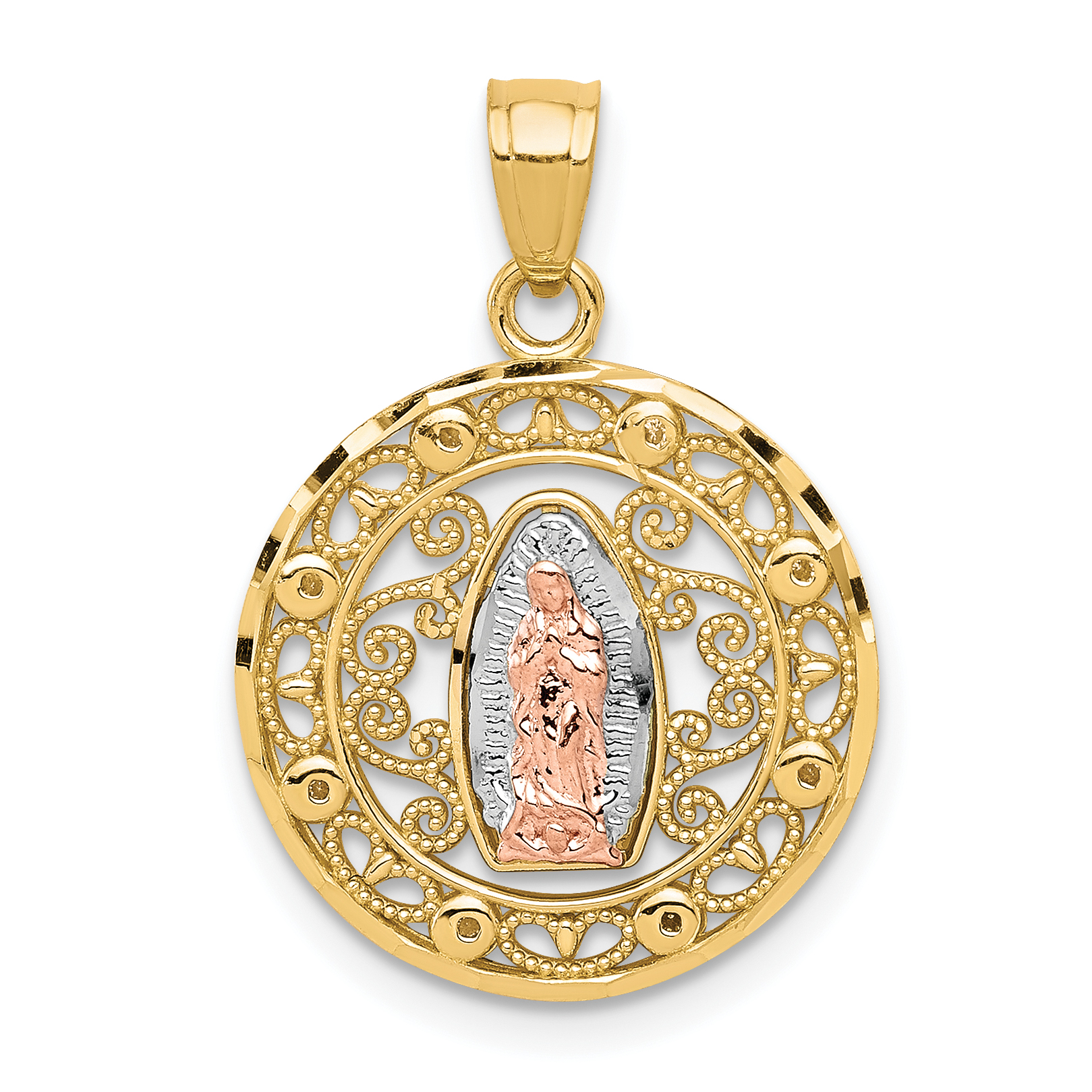 10k Two-tone with White Rhodium Our Lady of Guadalupe Pendant (10C1046)