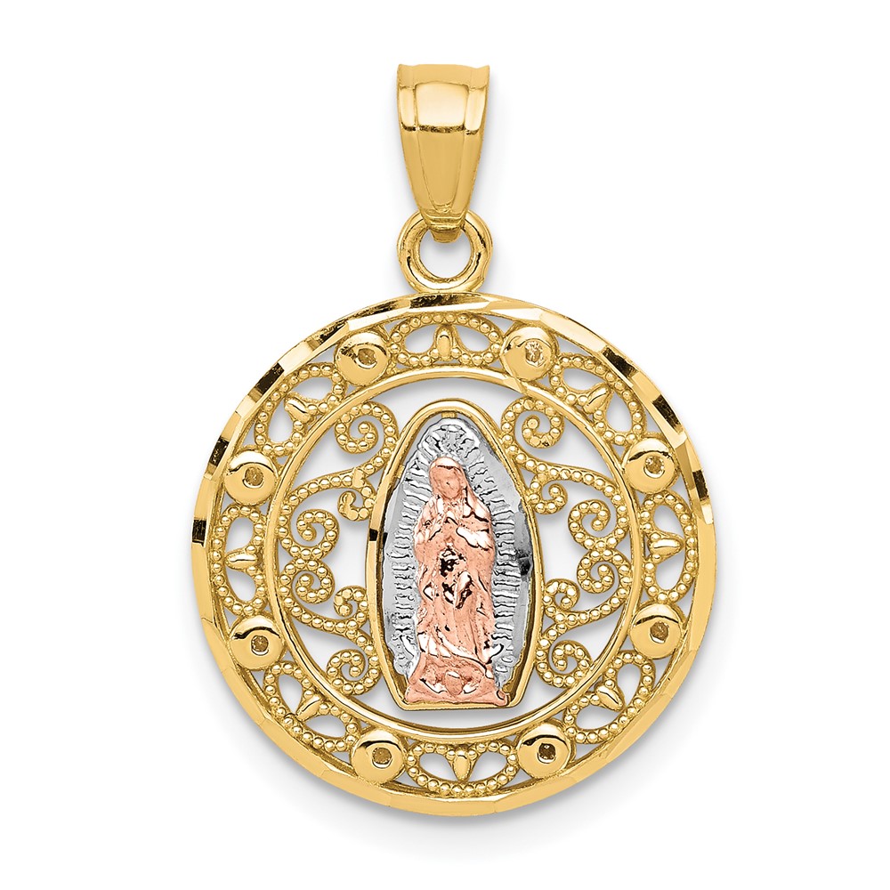 10k Two-tone with White Rhodium Our Lady of Guadalupe Pendant (10C1046)