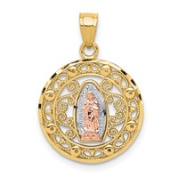 10K Two-tone and White Rhodium Round Our Lady of Guadalupe Pendant view 1