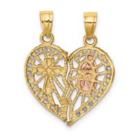 10K Two-tone and White Rhodium CZ Our Lady of Guadalupe Cross Break-apart Heart Pendant view 3
