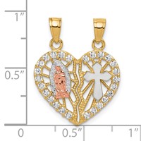 10K Two-tone and White Rhodium CZ Our Lady of Guadalupe Cross Break-apart Heart Pendant view 4