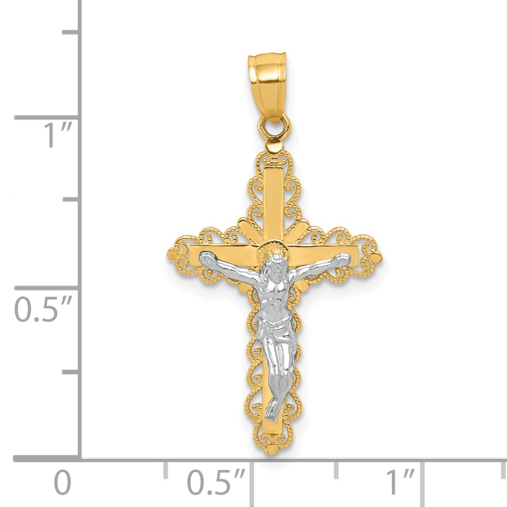 10K w/ Rhodium Filigree Crucifix Pendant (10C1052)