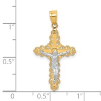 10K and White Rhodium Filigree Crucifix Pendant view 3