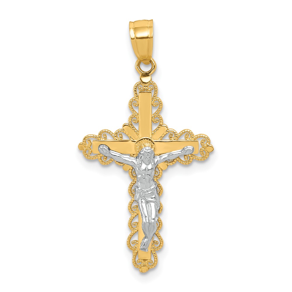 10K w/ Rhodium Filigree Crucifix Pendant (10C1052)