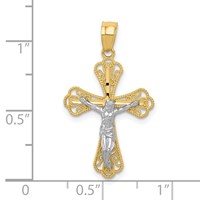 10K and White Rhodium Filigree Crucifix Pendant view 3