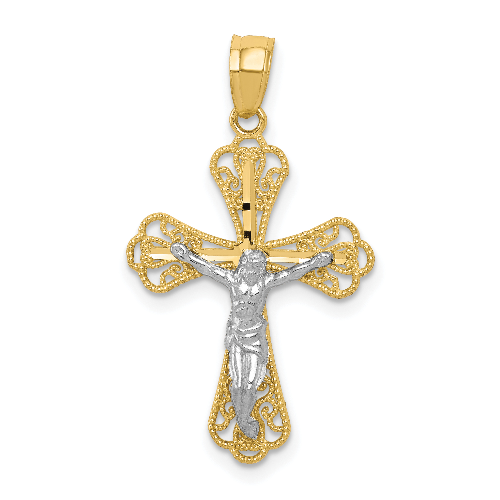 10K w/ Rhodium Filigree Crucifix Pendant (10C1053)