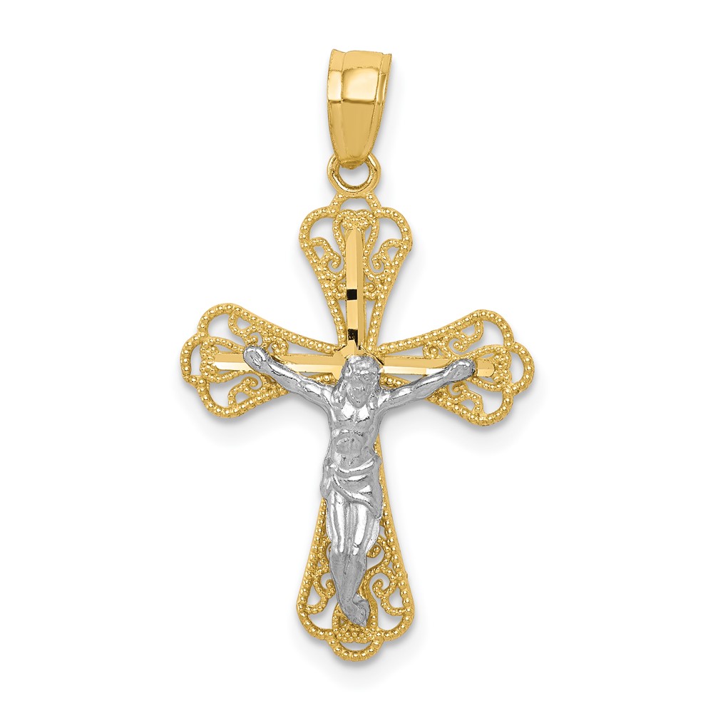 10K w/ Rhodium Filigree Crucifix Pendant (10C1053)