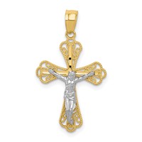 10K and White Rhodium Filigree Crucifix Pendant view 1
