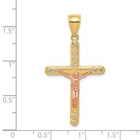 10K Two-tone CZ Crucifix Pendant view 3