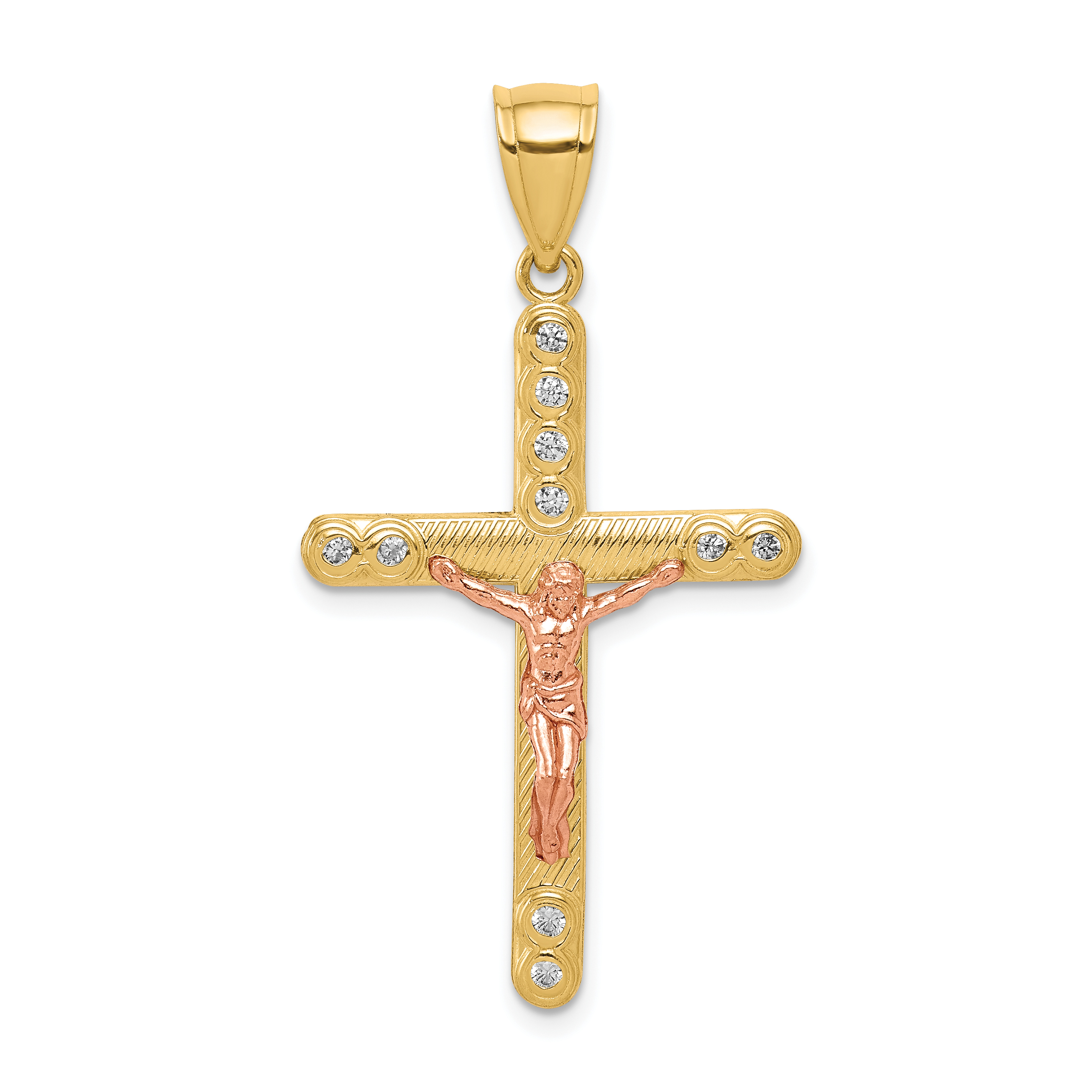 10k Two-tone CZ Crucifix Pendant (10C1060)