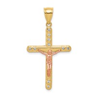 10K Two-tone CZ Crucifix Pendant view 1