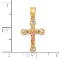 10K Two-tone Yellow and Rose Gold CZ Crucifix Pendant view 3