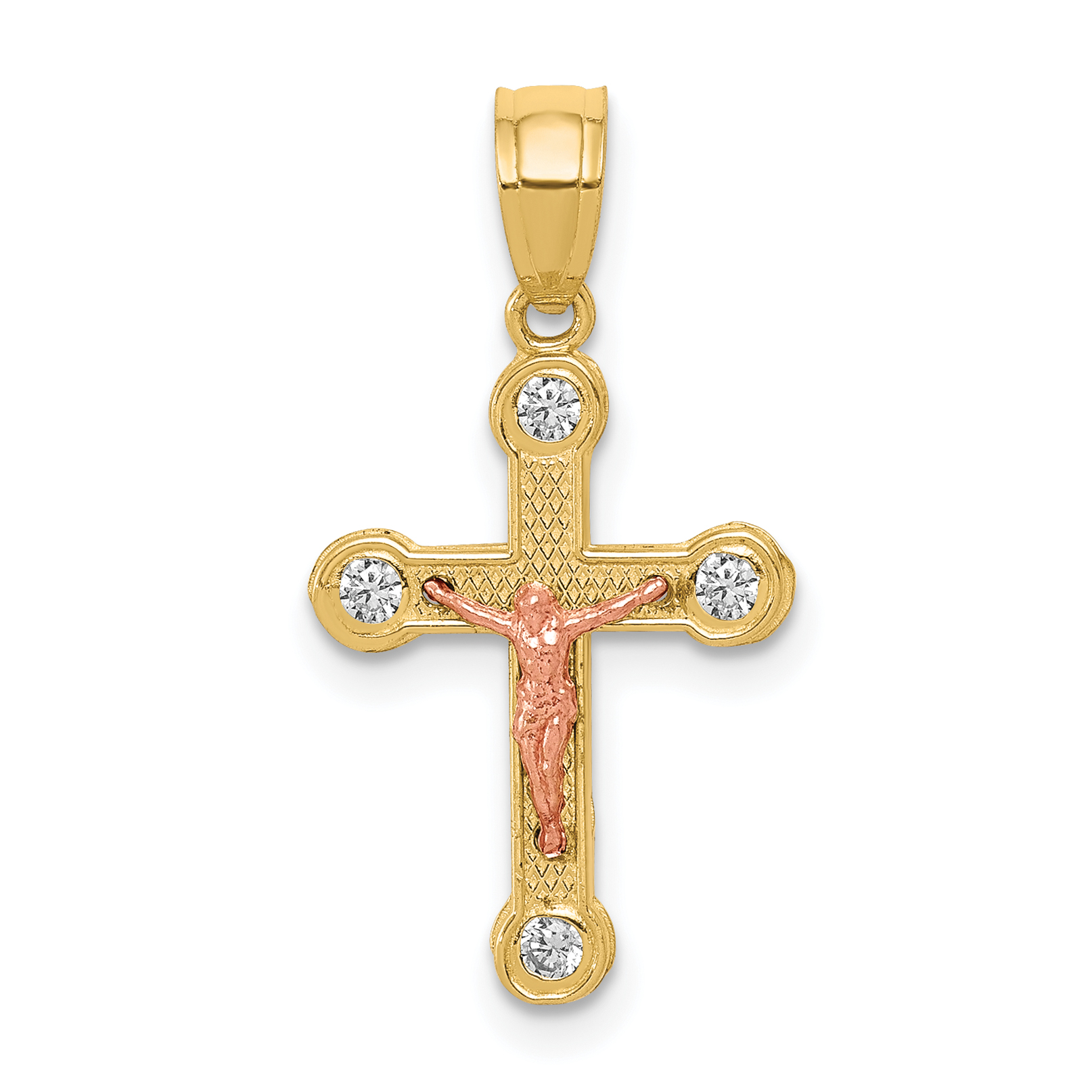 10k Two-tone Yellow and Rose Gold CZ Crucifix Pendant (10C1062)