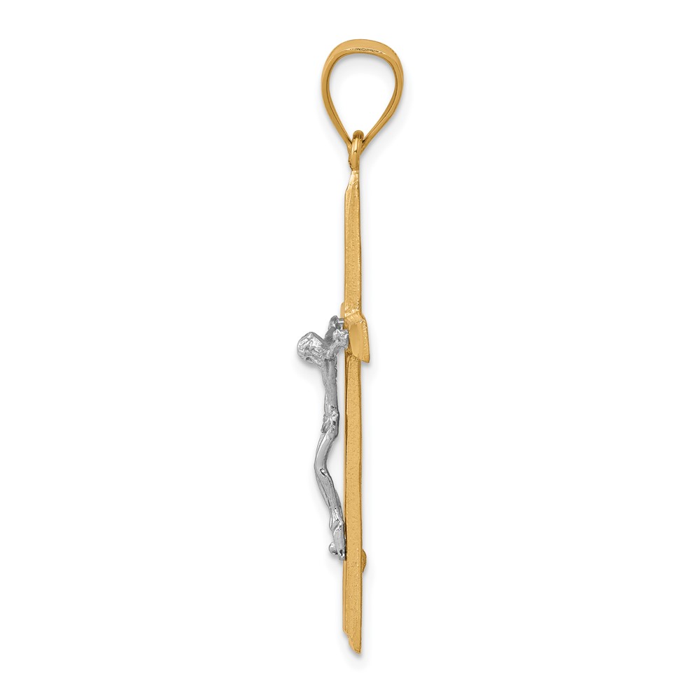 10K w/ Rhodium Diamond-Cut Crucifix Pendant (10C1063)