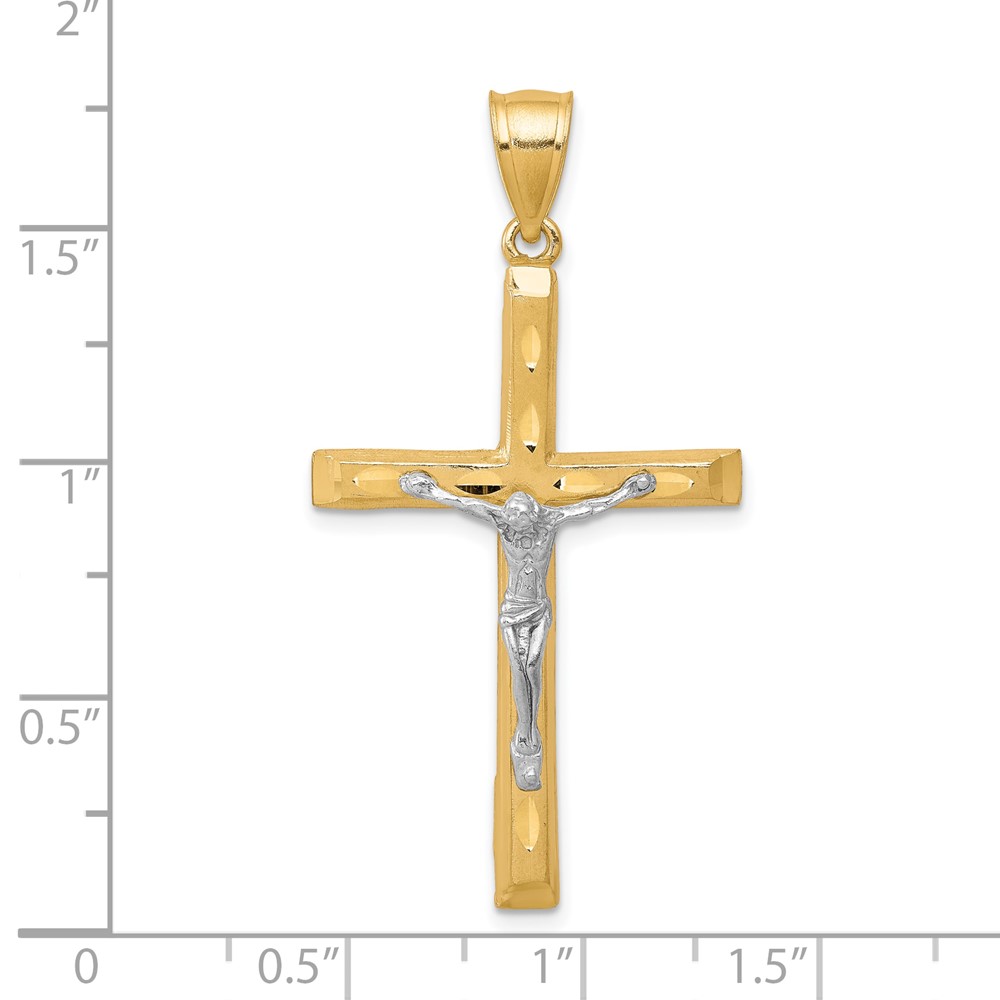 10K w/ Rhodium Diamond-Cut Crucifix Pendant (10C1063)