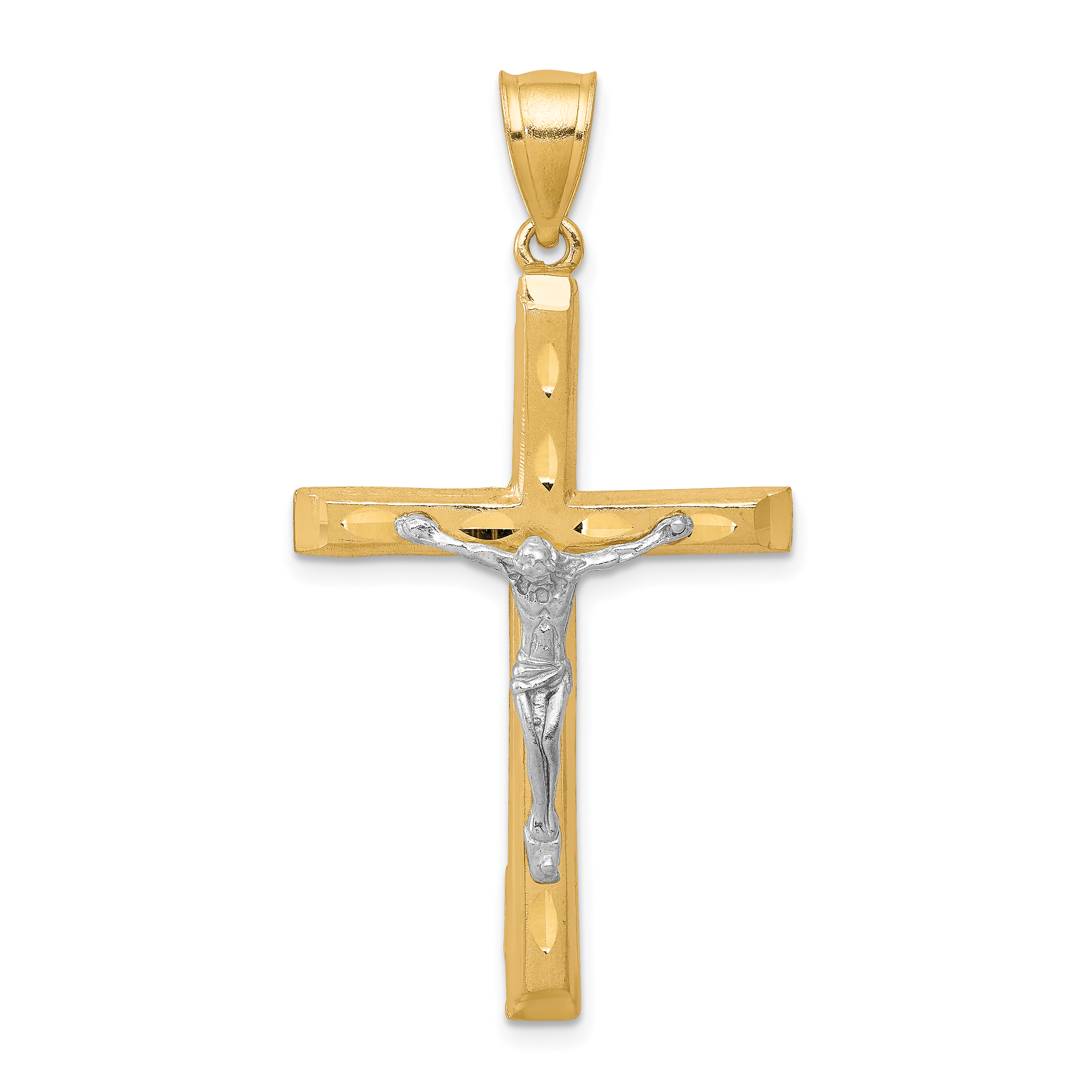 10K w/ Rhodium Diamond-Cut Crucifix Pendant (10C1063)