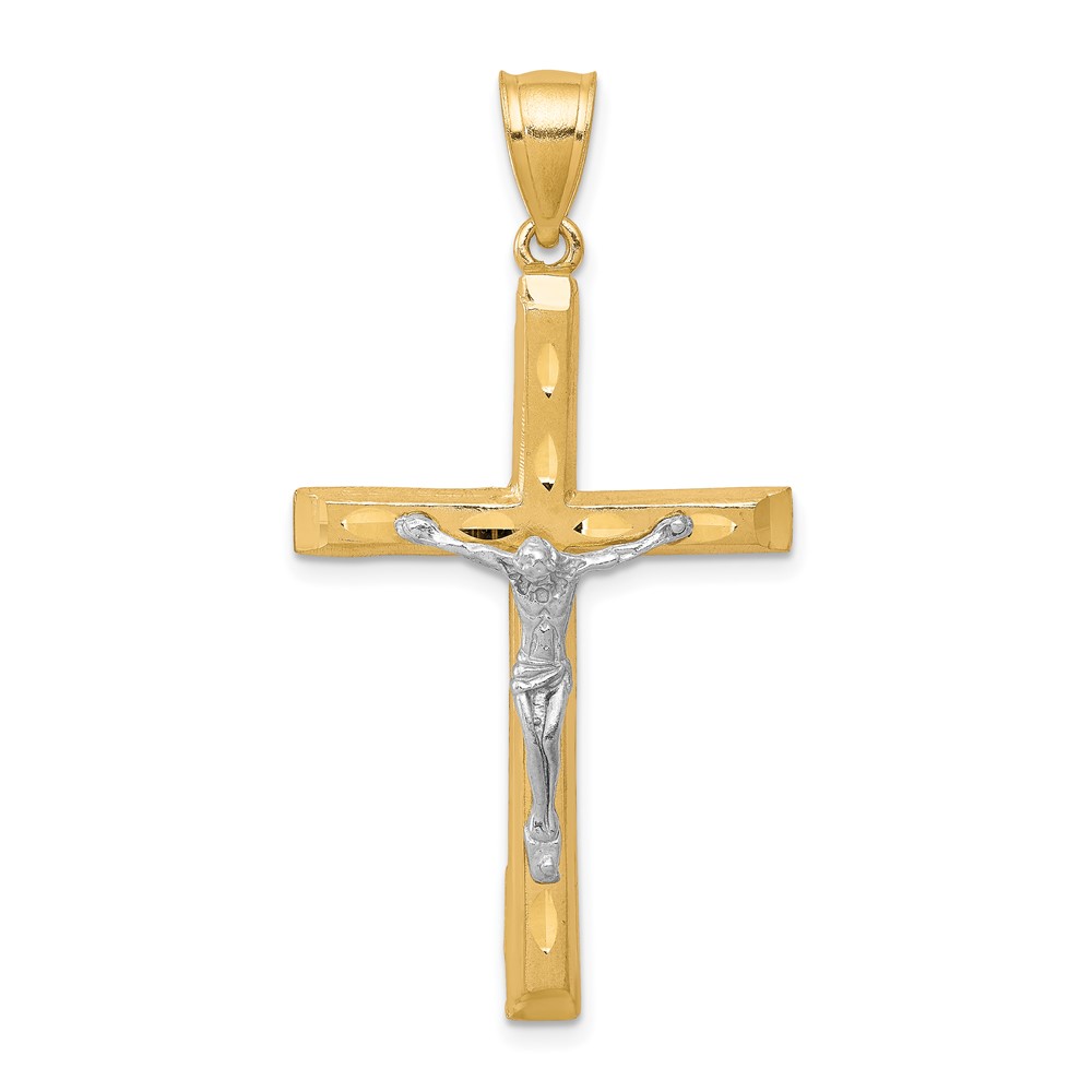 10K w/ Rhodium Diamond-Cut Crucifix Pendant (10C1063)