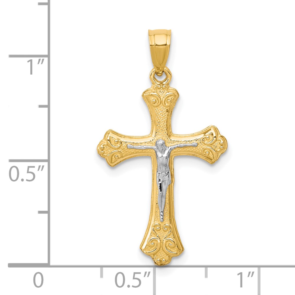 10K w/Rhodium Fleur De Lis Crucifix Pendant (10C1067)