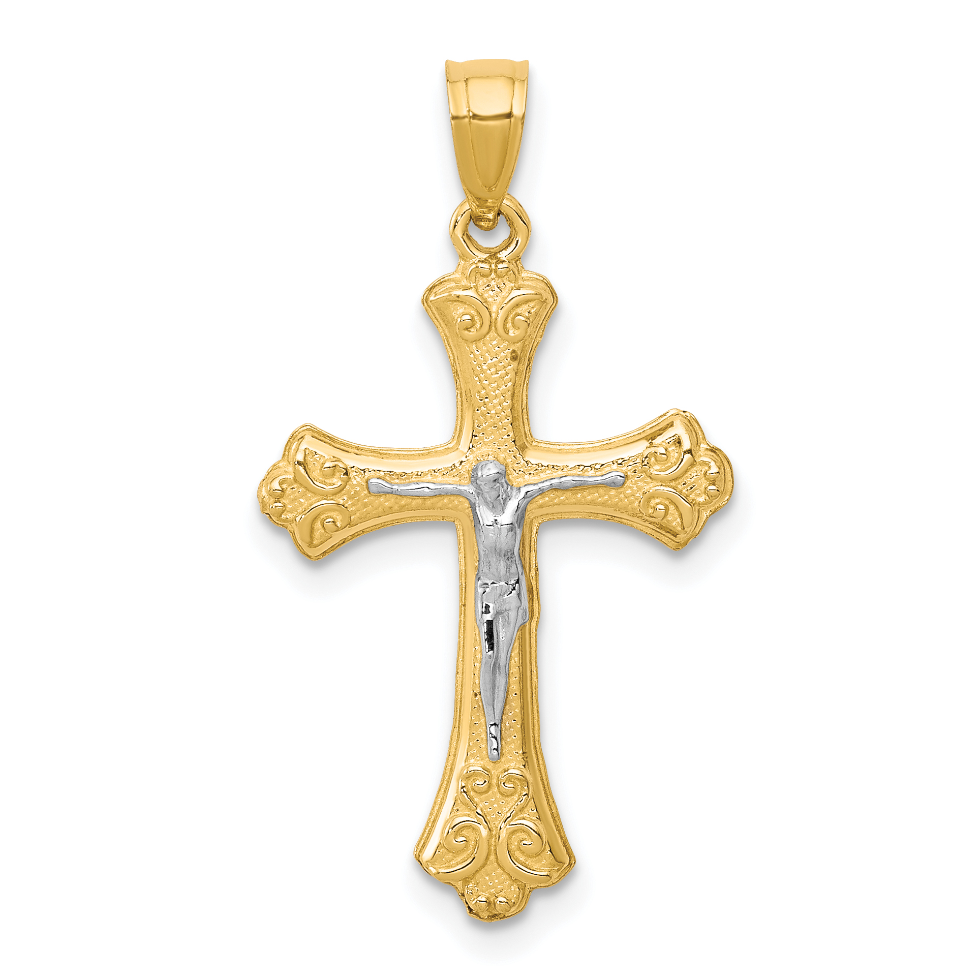 10K w/Rhodium Fleur De Lis Crucifix Pendant (10C1067)