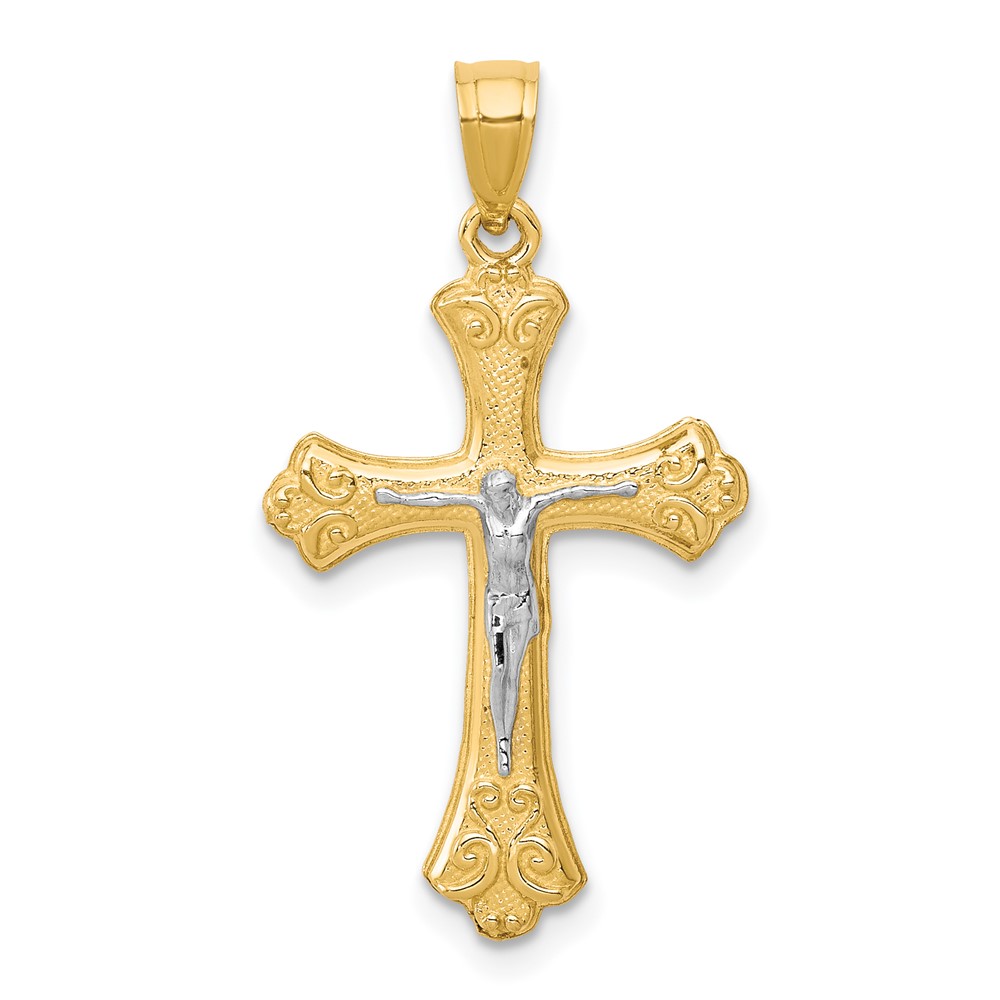 10K w/Rhodium Fleur De Lis Crucifix Pendant (10C1067)